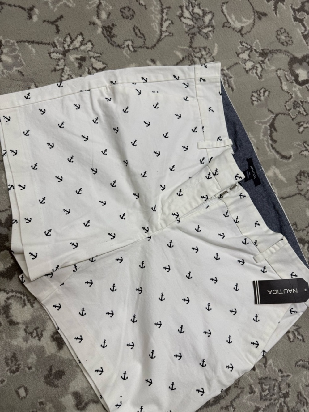 Nautica White Shorts with Navy Anchor Microprint